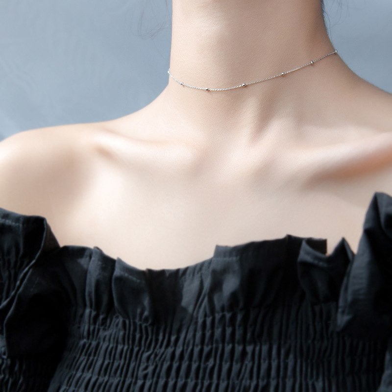 korean Fashion Choker Necklace 925 Sterling Silver Round Beads Clavicle Chain Rose Gold Minimalist Jewelry women accessories