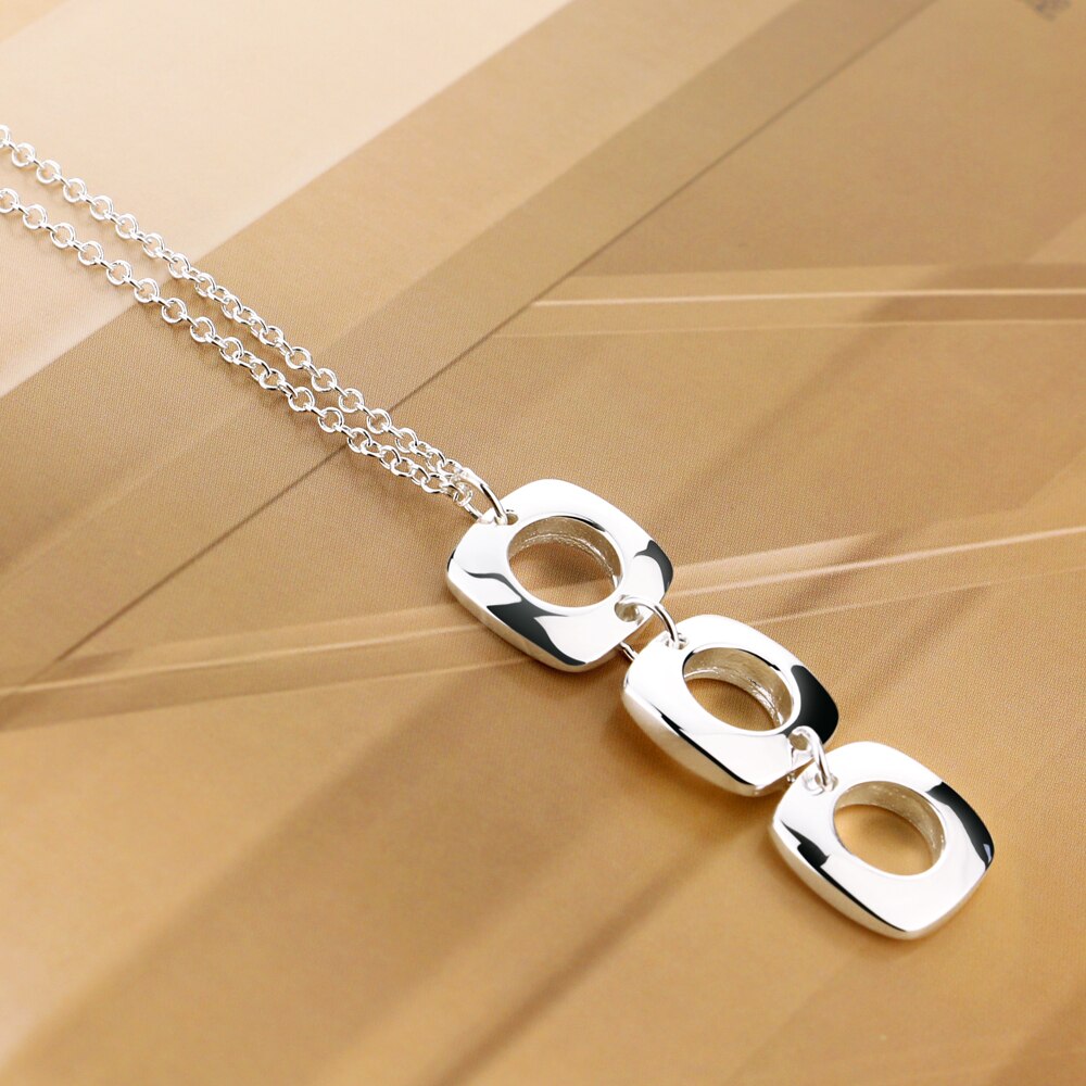 korean 925 Stamped Silver charms three square Pendant Necklace For Women man gifts trend party streetwear Jewelry