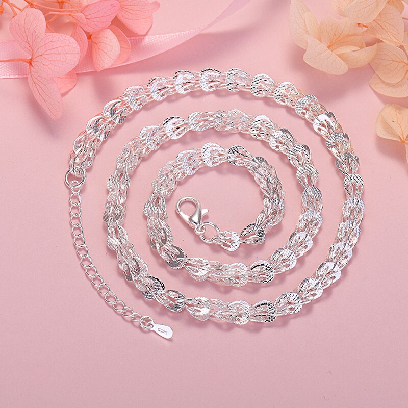 korean 925 sterling Silver lathe engraved pattern chain Necklace For Women Noble Party Wedding Jewelry Christmas gifts