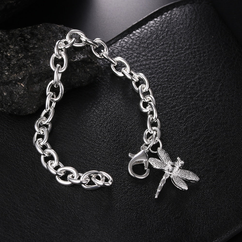 korean Pretty Zircon dragonfly pendant 925 sterling silver Bracelet for woman Wedding party jewelry Holiday gifts