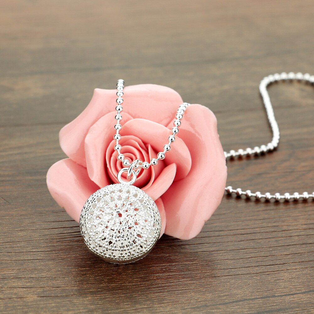 korean trend 925 Stamped Silver Pretty Hollow ball Pendant Necklace For Women wedding party  Jewelry Holiday gift