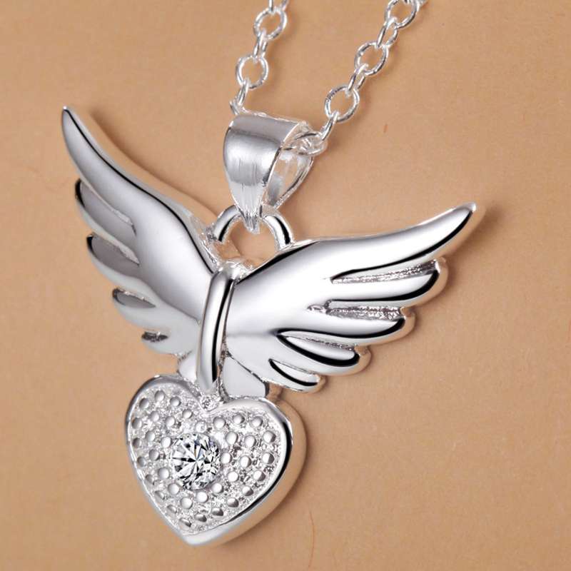 korean trend 925 Stamped Silver noble Zircon Heart wings Pendant Necklace For Women wedding party Jewelry gifts