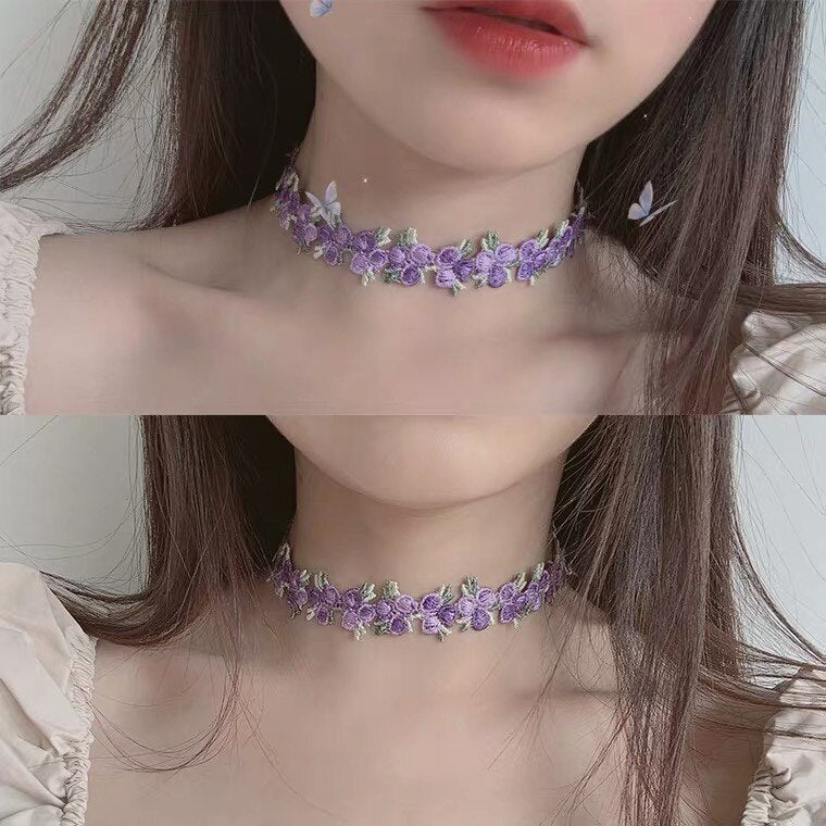 kpop Boho Flower Charms Chain Necklace Choker for Women Girl Harajuku Collars Cute Daisy Fabric Statement Necklace Jewelry