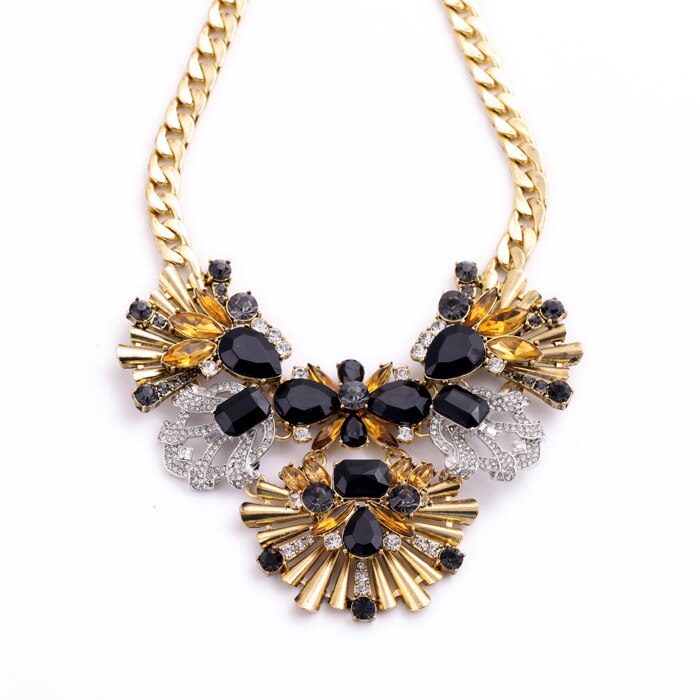 kpop Chunky Zinc Alloy Gold Color Chain Big Necklace Collier Femme Summer Imitation Gemstone Pendants Female Necklace