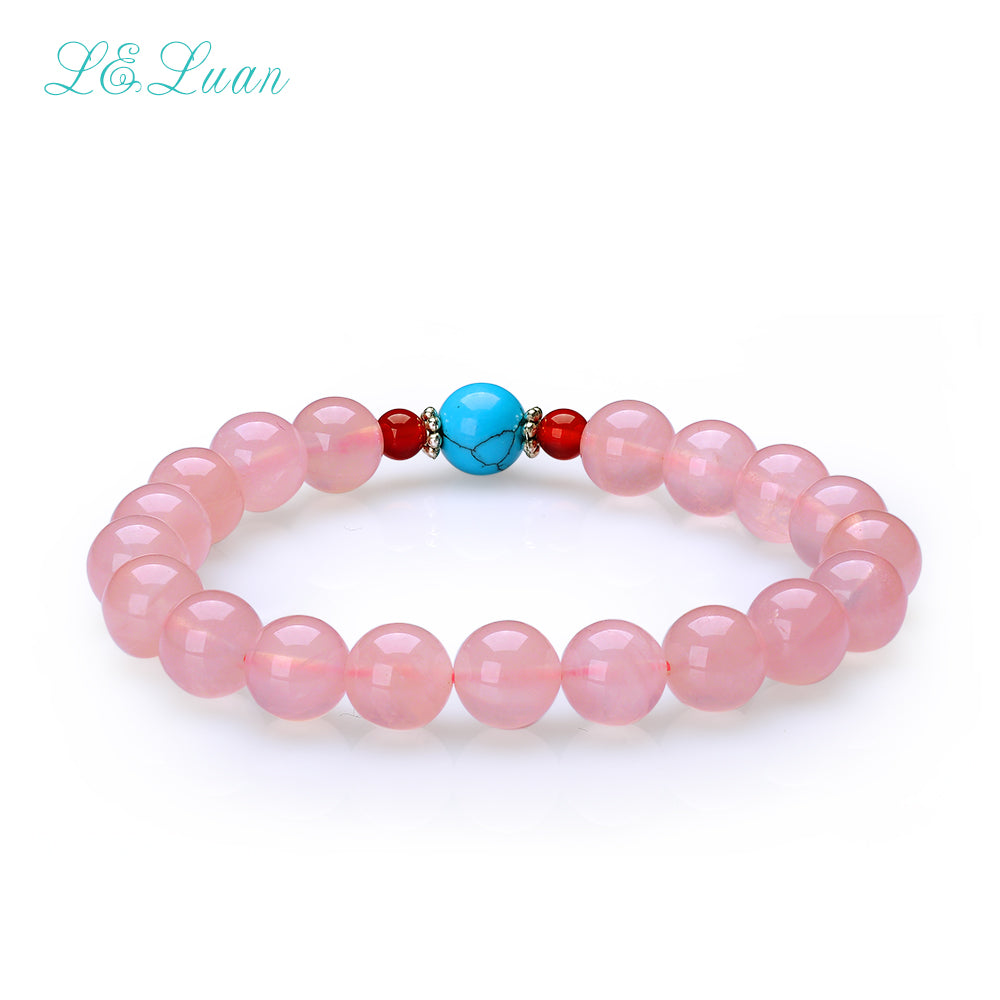 8MM Natural Pink Rose Quartz Trendy Round Bracelet Jewelry For Women Party Gift