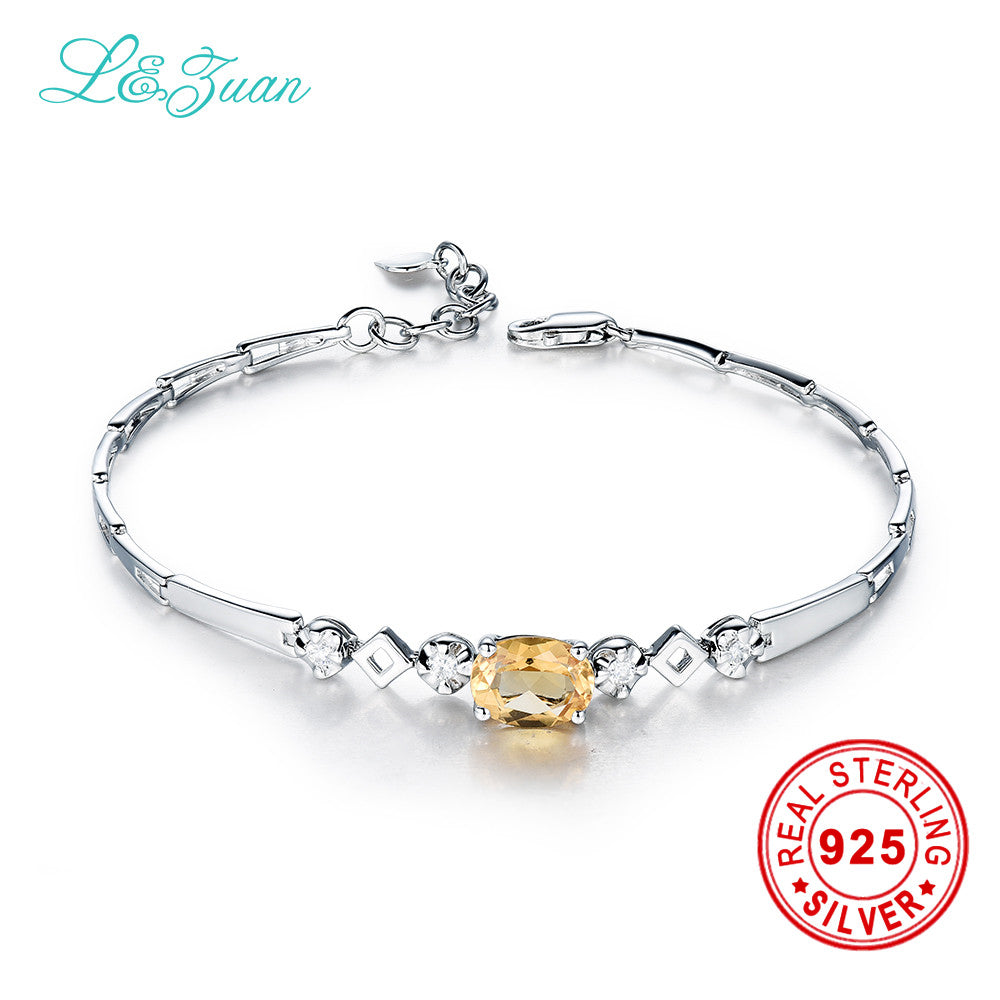 925 Sterling Silver 1.27ct Natural Citrine Yellow Stone Bracelet Jewelry For Women Party Gift pulseira feminina
