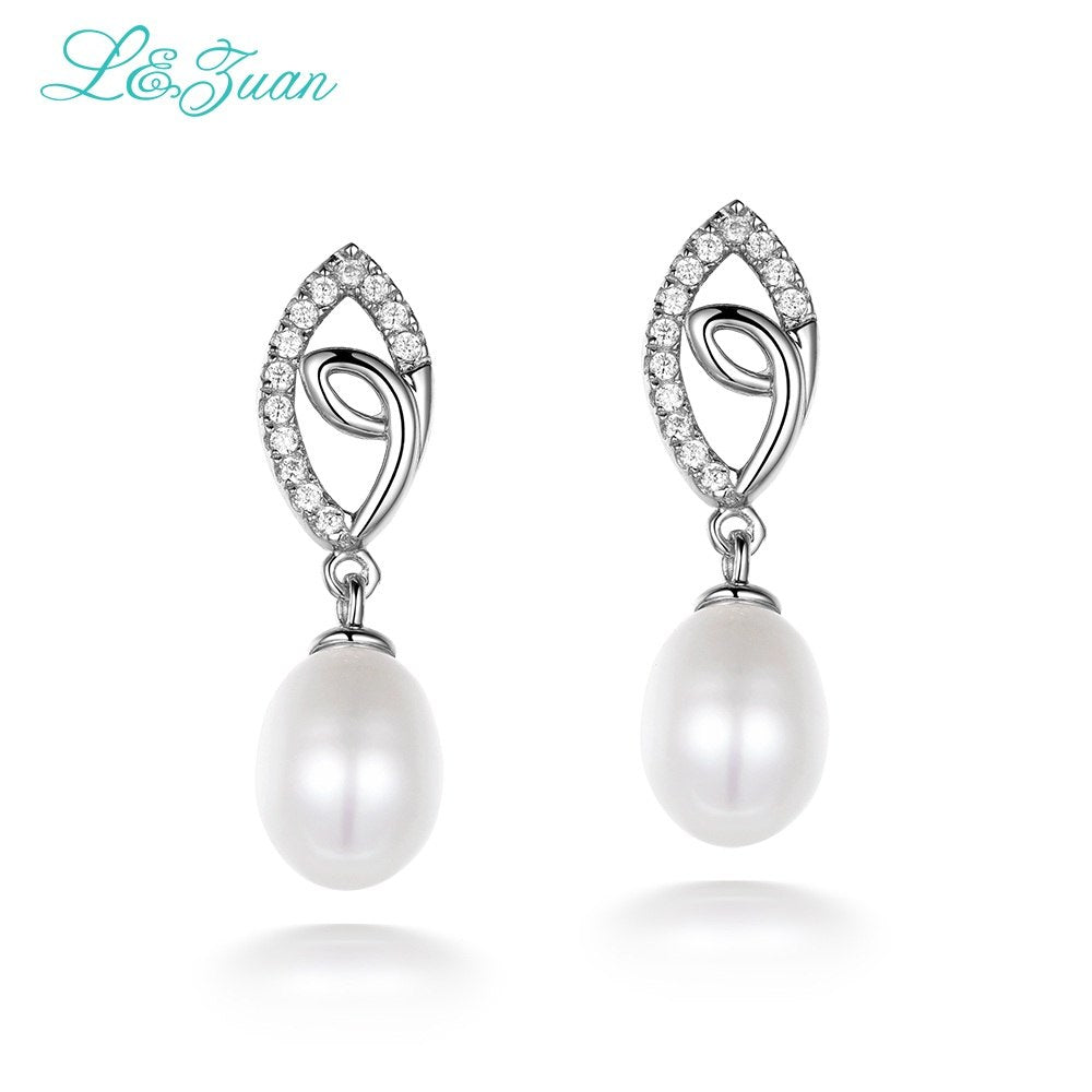 925 Sterling Silver Earrings Rose Gold Color Natrual Pearl Round Stud Earrings Jewelry For Women Bijoux