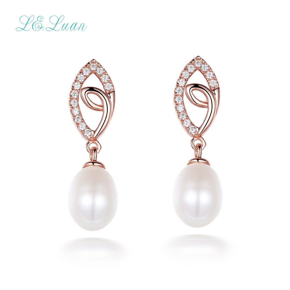925 Sterling Silver Earrings Rose Gold Color Natrual Pearl Round Stud Earrings Jewelry For Women Bijoux