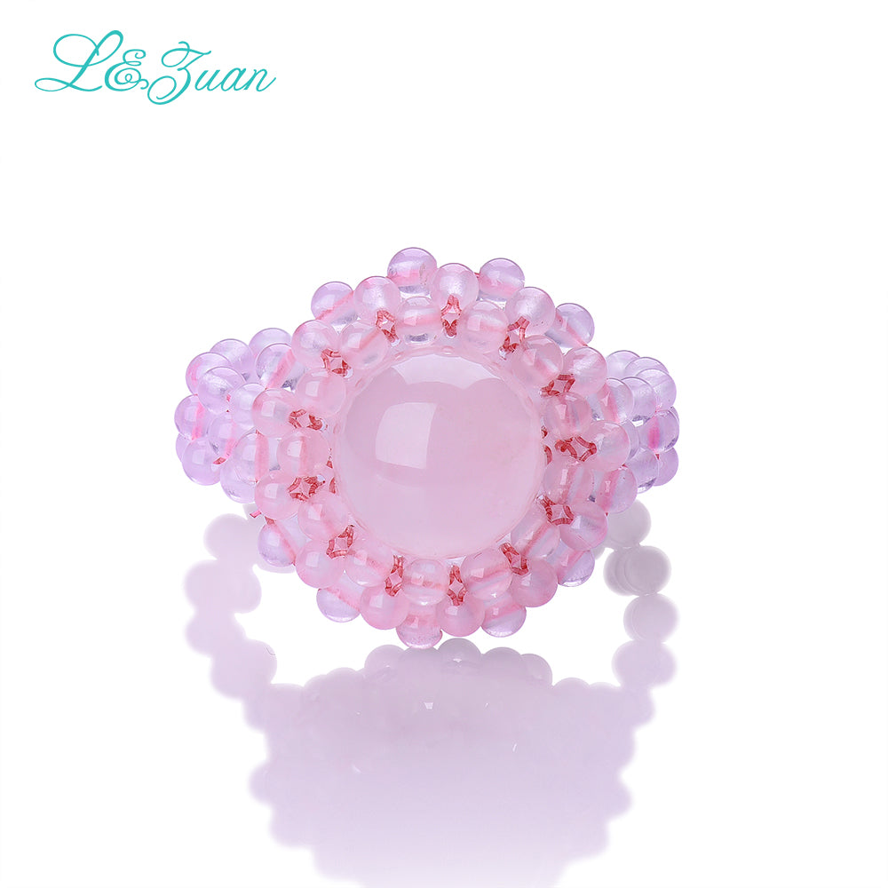 Crystal Rings For Women Handmade 100% Natural Pink Rose Quartz Powder Lovely Romantic Fine Jewelry Princess Ring 2301