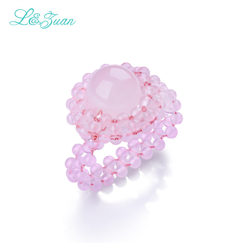 Romantic Pink Princess Ring 100% Handmade Elegant Natural Rose Quartz Crystal Fashion Fine Jewelry Rings for Women 2301