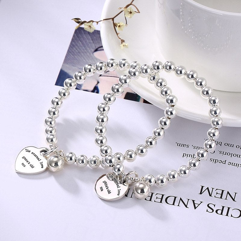 light bead, silver bead, simple and versatile, fashionable personality, female bracelet, hand chain jewelry  .
