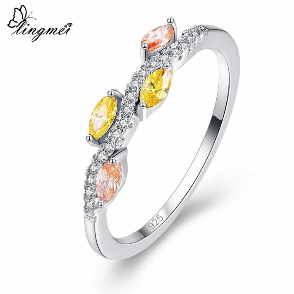 2020 New Marquise Cut Pink & Purple & Gold & Champagne & White CZ Silver Color Ring Size 6 7 8 9 Women Jewelry Wholesale