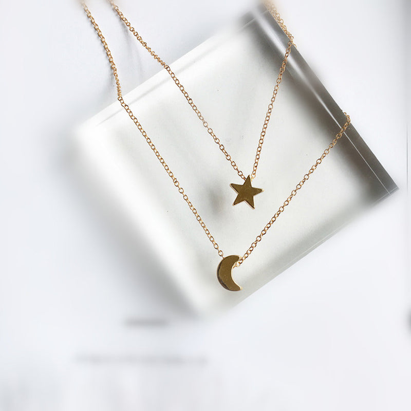long star moon necklaces pendant fashion Silver Gold Color jewelry statement necklace for Women X197