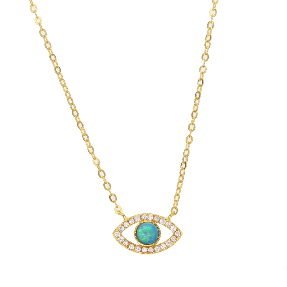 lucky young girl women jewelry Gold filled vermeil 925 sterling silver cute charm with blue opal silver lucky necklace