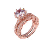 luxury Flower 3ct Simulated Diamond Ring 2-in-1 Solid 925 silver 18K Rose gold Jewelry Engagement Wedding Rings Sets for Women