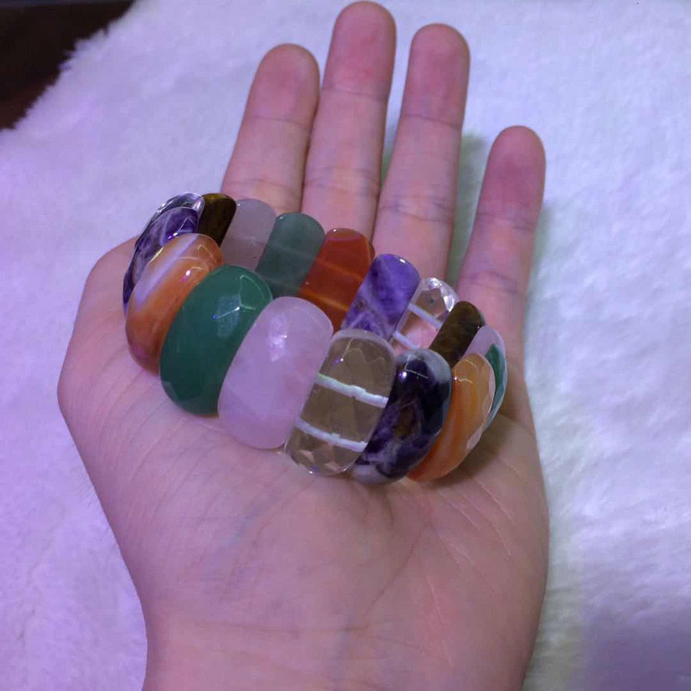 mixed stone bracelet natural gemstone bracelet : green aventurine jade, rose quartz, amethyst , white rock quartz, red agate !
