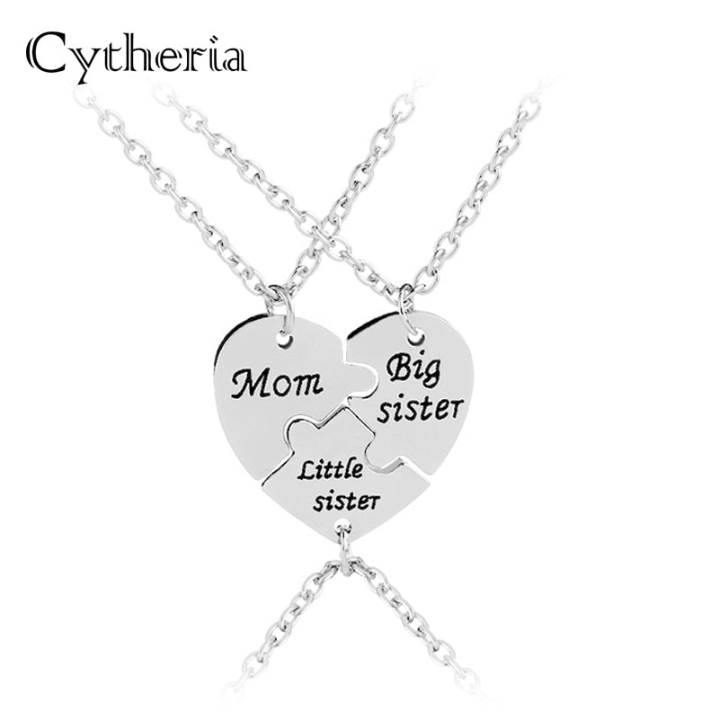 mom big sister little sister necklaces for 3 Splicing mother daughter necklace Family jewelry heart will be contacted together