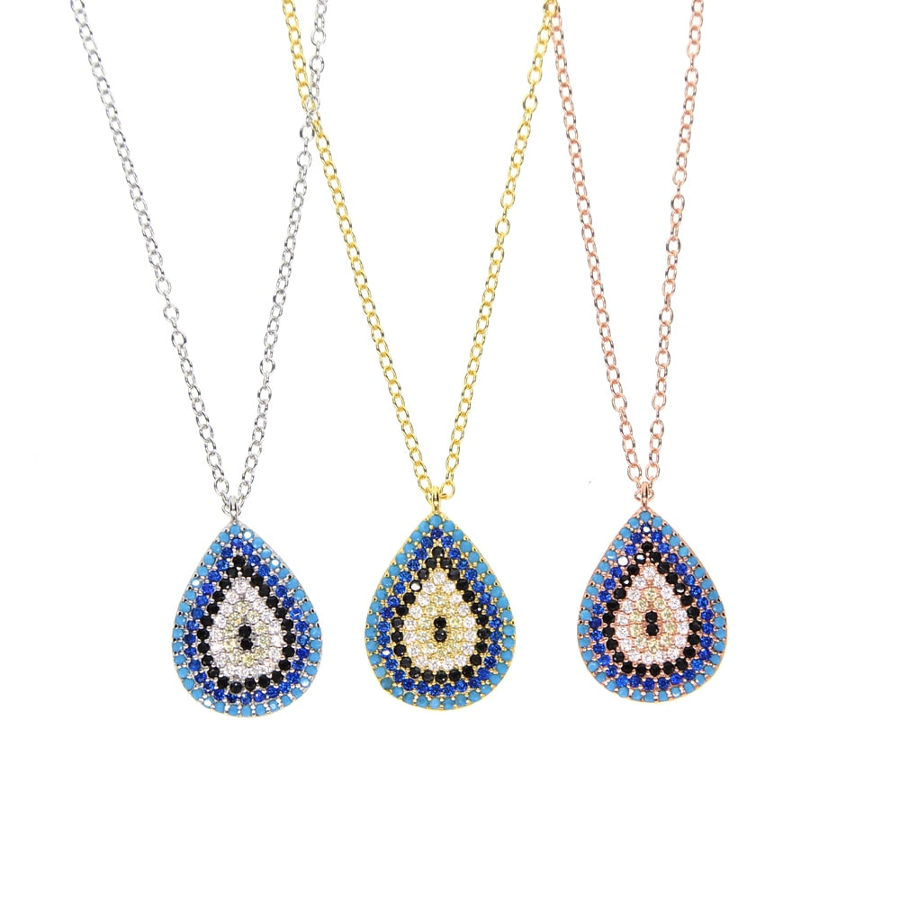 multi color cz stone paved water drop pendant 100% 925 sterling silver fashion silver jewelry women turquoises necklace