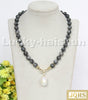 natural 18" 10mm round gray Rainbow labradorite white keshi pearl pendant necklace c329