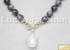 natural 18" 10mm round gray Rainbow labradorite white keshi pearl pendant necklace c329