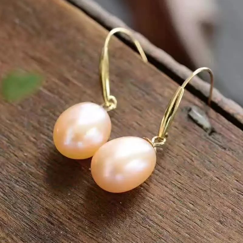 natural Orange pearl drop earrings 18k yellow gold women Elegant simple fashion drop Earrings for party