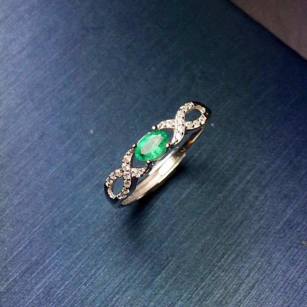 natural emerald 3mm*5mm ring inlaid jewelry   S925 Sterling Silver