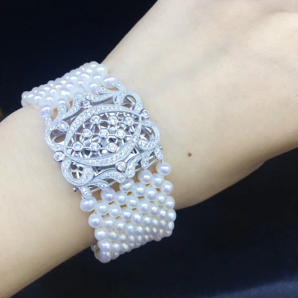 natural fresh water pearl bracelet for party or wedding 925 sterling silver fine women jewelry