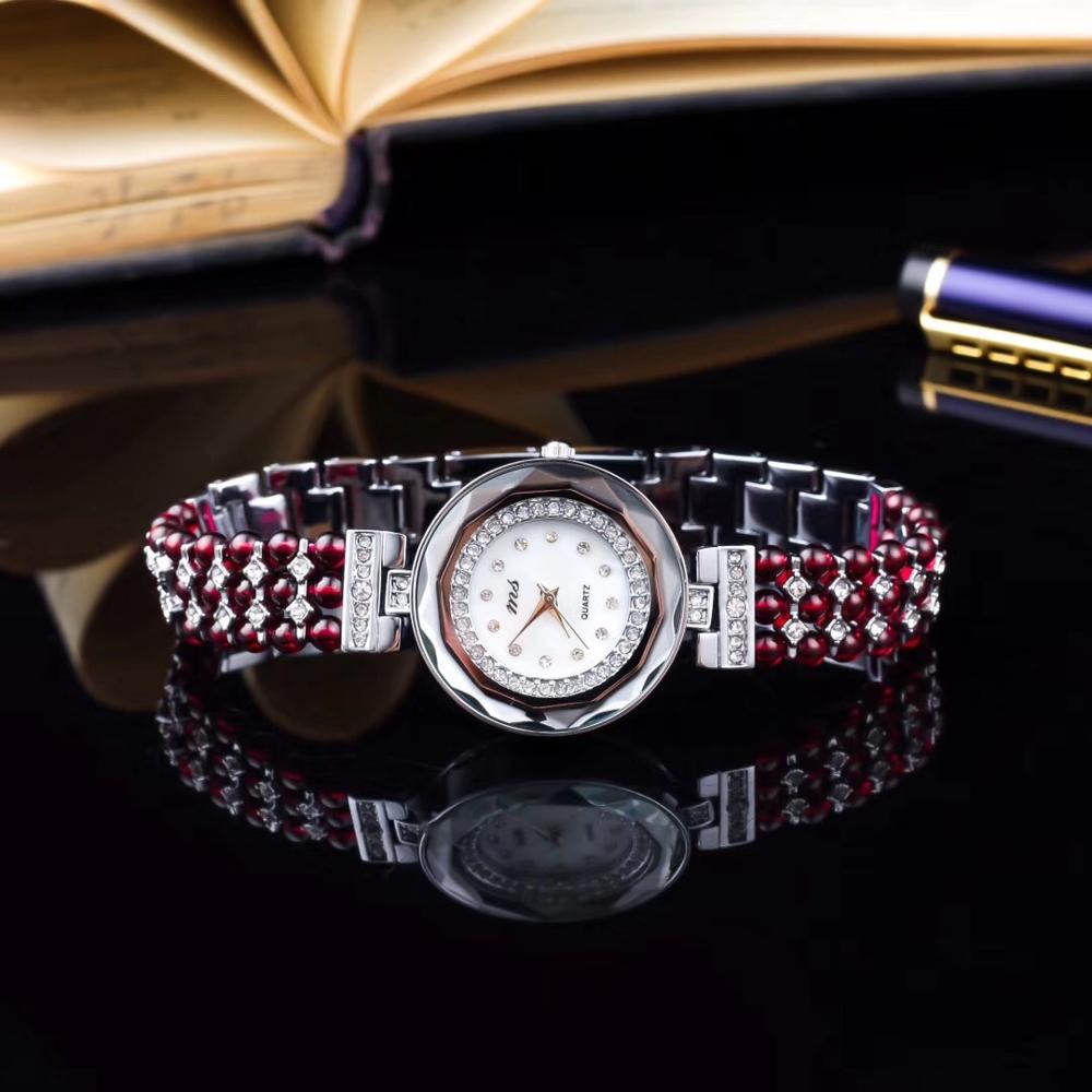 natural garnet stone bracelet & 33mm watch DIY jewelry for woman waterproof watch for summer beach   !