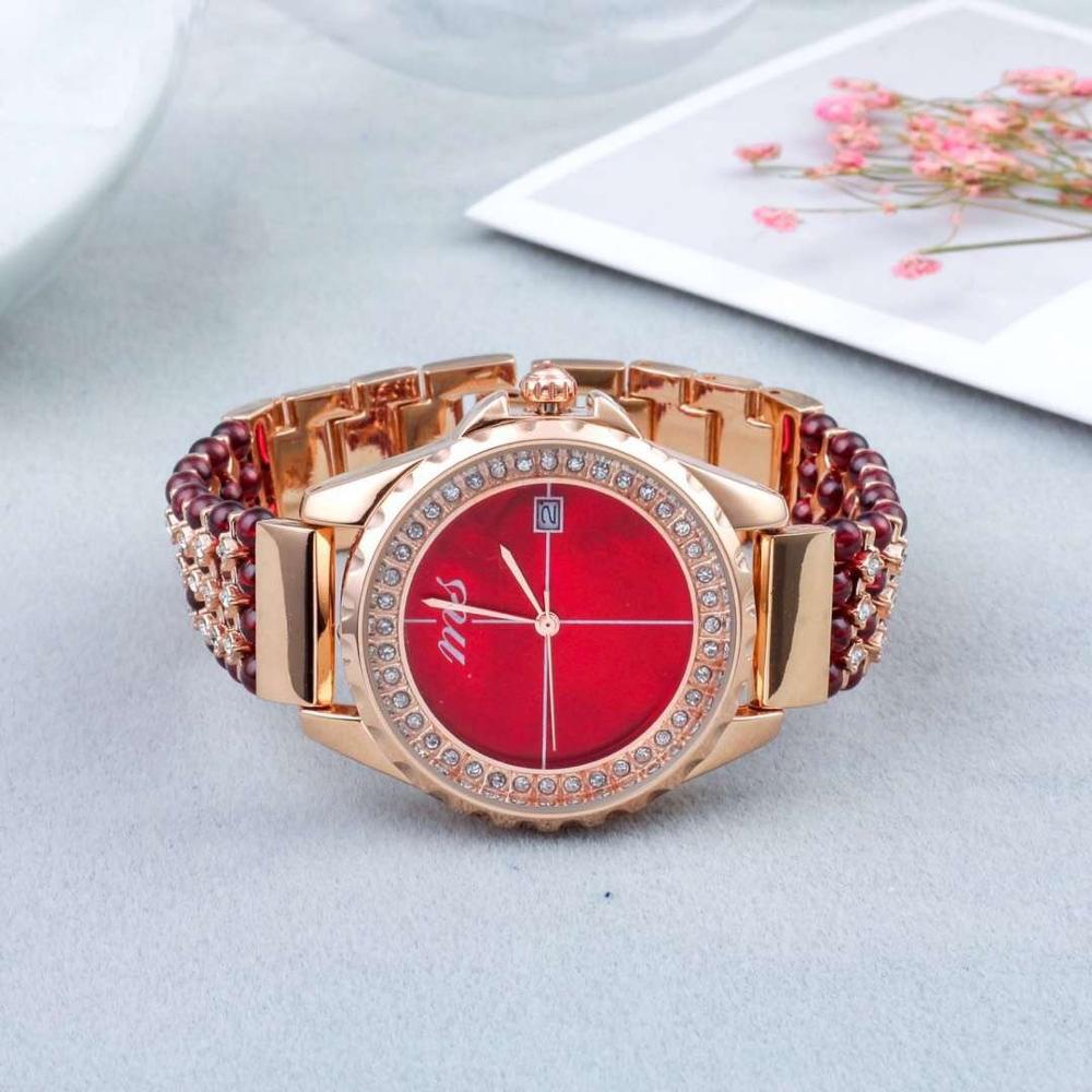 natural garnet stone bracelet & 33mm watch DIY jewelry for woman waterproof watch for summer beach   !