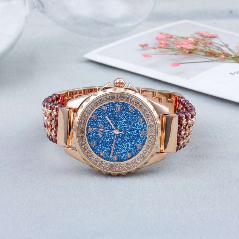natural garnet stone bracelet & 33mm watch DIY jewelry for woman waterproof watch for summer beach   !