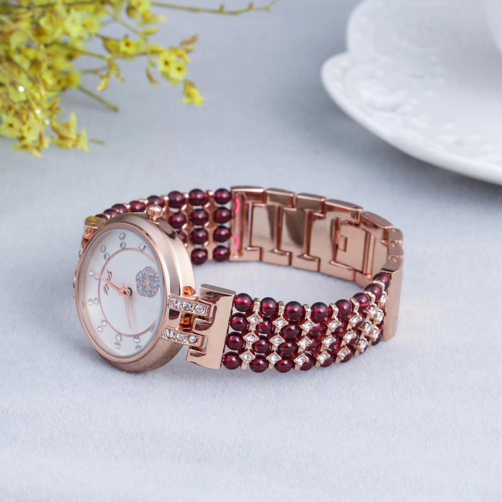 natural garnet stone bracelet & 33mm watch DIY jewelry for woman waterproof watch for summer beach   !