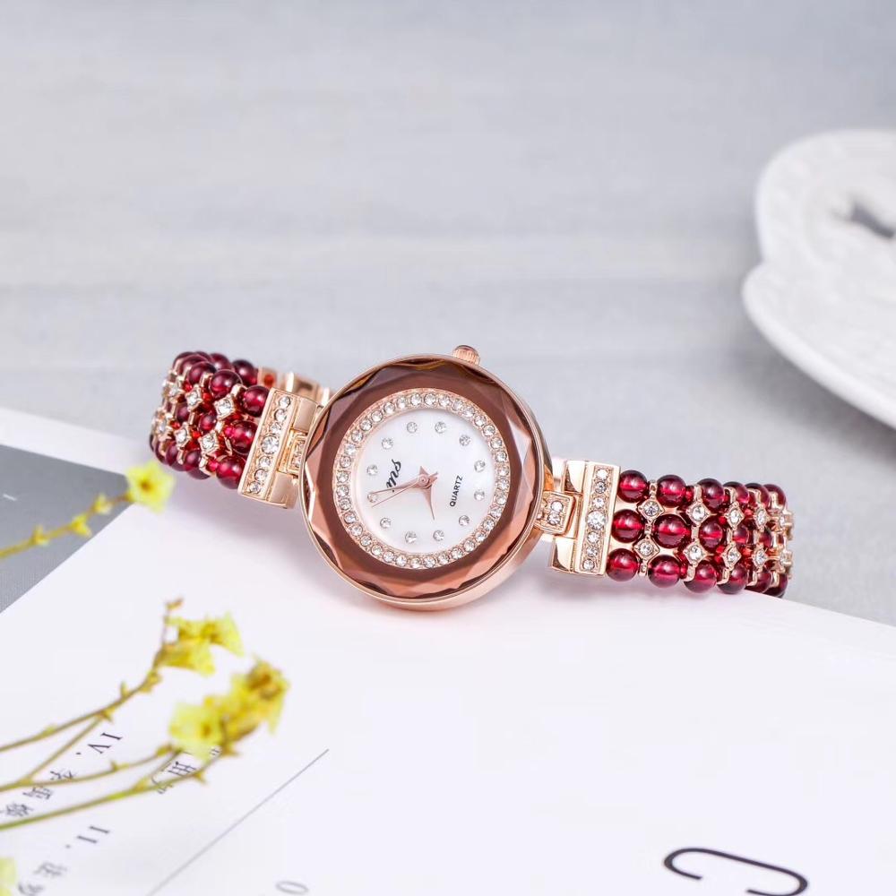 natural garnet stone bracelet & 33mm watch DIY jewelry for woman waterproof watch for summer beach   !