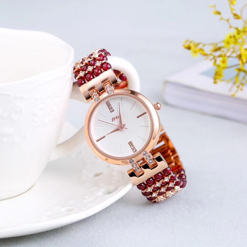 natural garnet stone bracelet & 33mm watch DIY jewelry for woman waterproof watch for summer beach   !