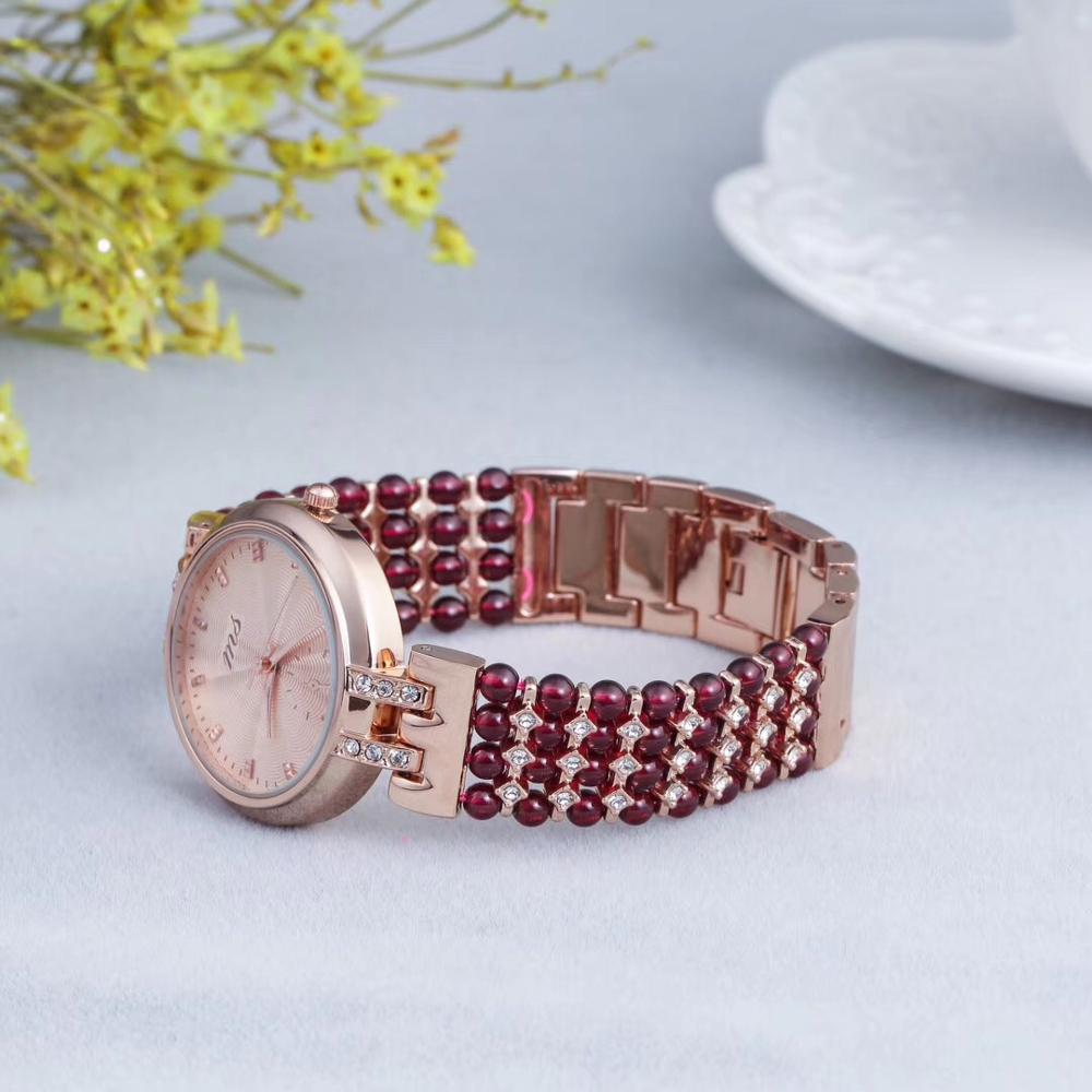 natural garnet stone bracelet & 33mm watch DIY jewelry for woman waterproof watch for summer beach   !