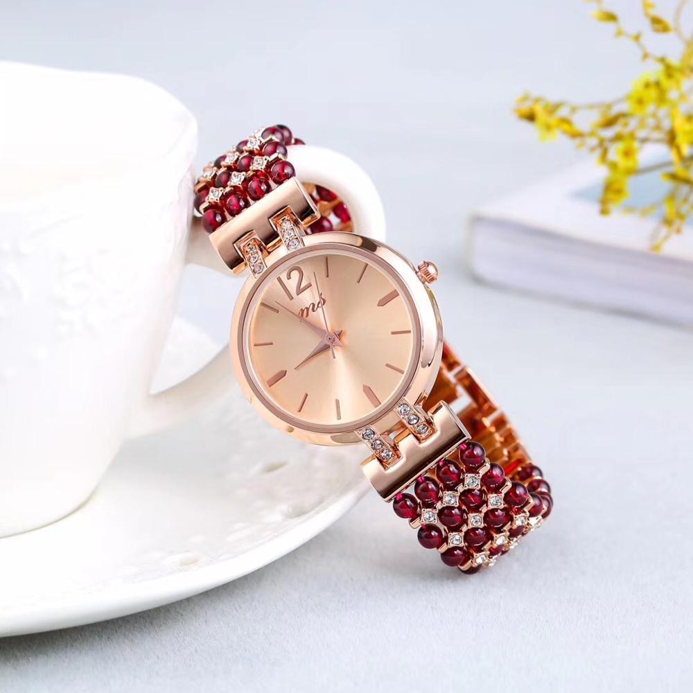 natural garnet stone bracelet & 33mm watch DIY jewelry for woman waterproof watch for summer beach   !