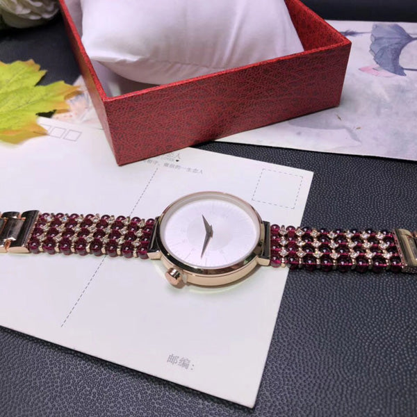 natural garnet/tourmaline stone bracelet & 33mm watch DIY jewelry for woman waterproof watch for summer beach   !