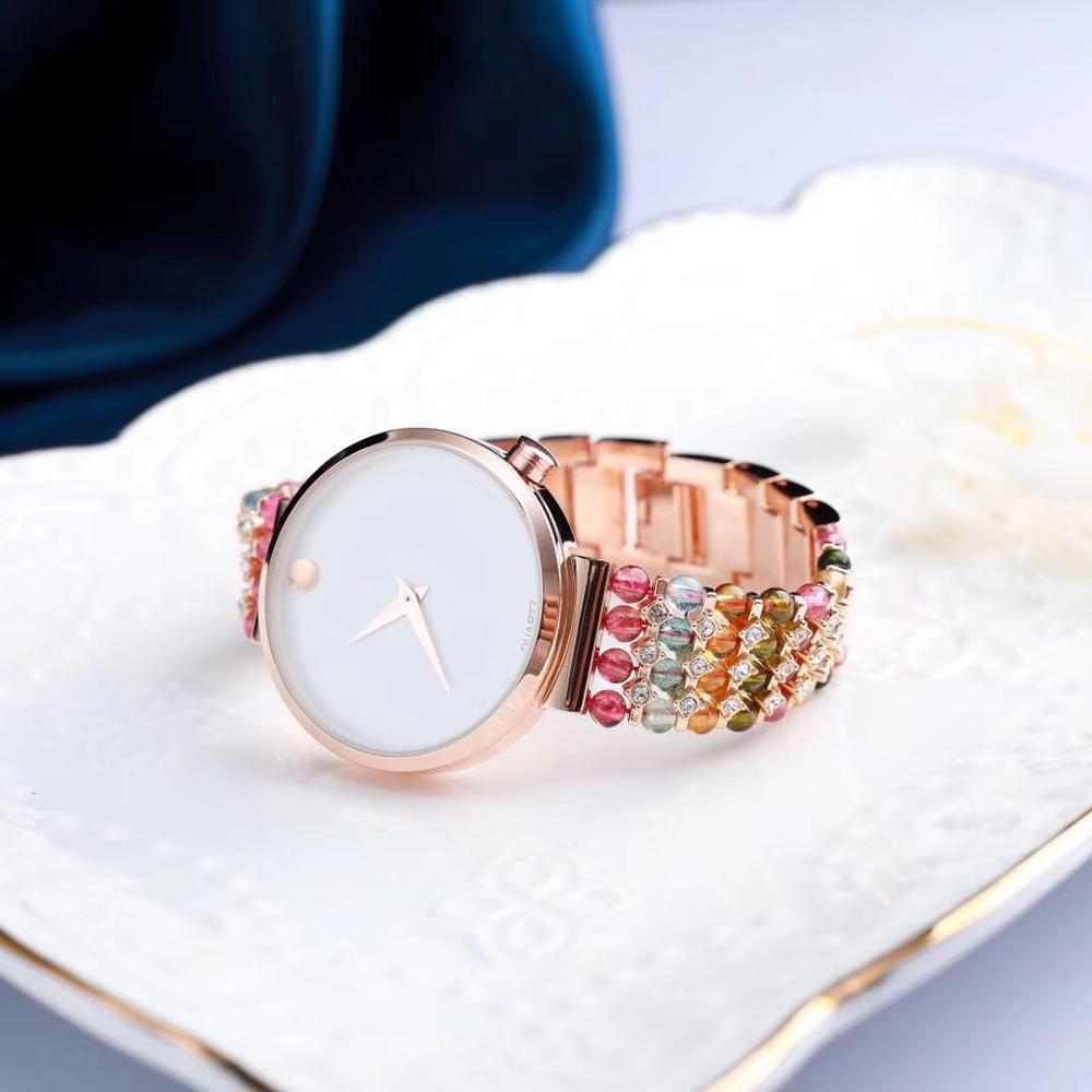 natural garnet/tourmaline stone bracelet & 33mm watch DIY jewelry for woman waterproof watch for summer beach   !