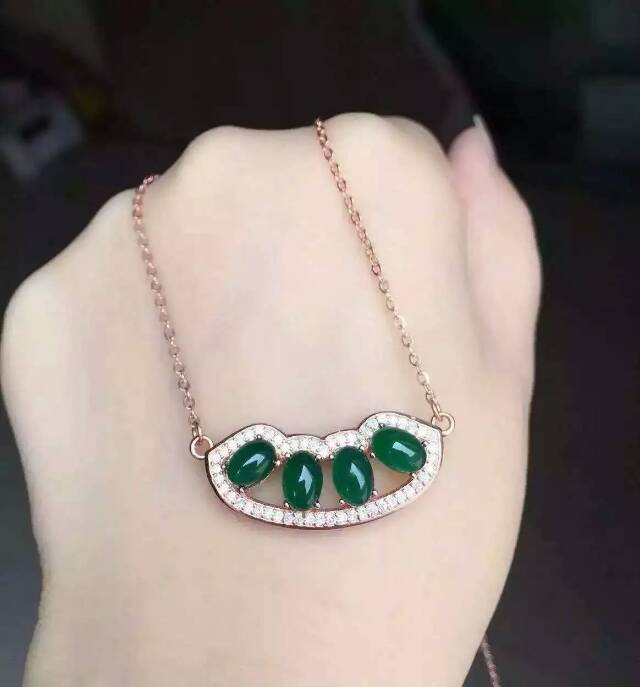 natural green chalcedony Necklace S925 silver natural olivine Pendant Necklace for Girls women Fashion Lucky Boat Jewelry