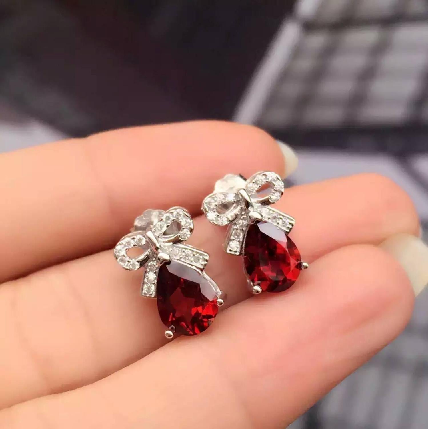 natural red garnet stone earrings 925 silver Natural gemstone earring women water drop personality fashion party fine Earrings