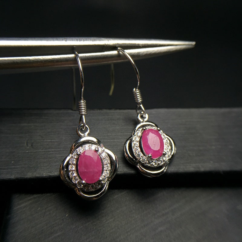 natural ruby gemstone simple & classic design earring in 925 sterling silver gemstone jewelry for girls & lady with gift box