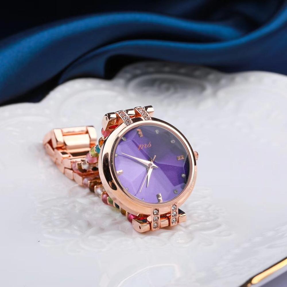 natural tourmaline stone bracelet & 33mm watch DIY jewelry for woman waterproof watch for summer beach   !