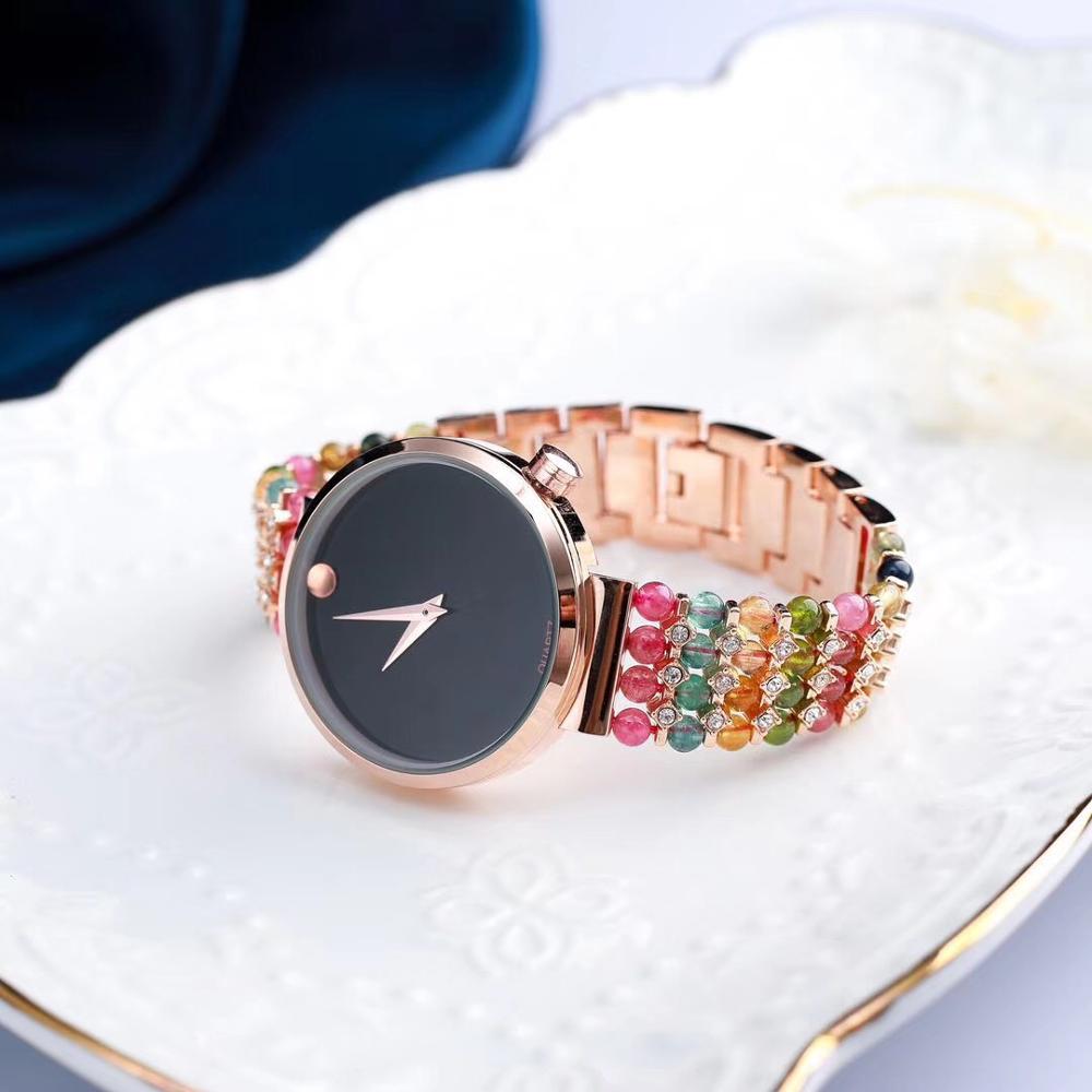 natural tourmaline stone bracelet & 33mm watch DIY jewelry for woman waterproof watch for summer beach   !
