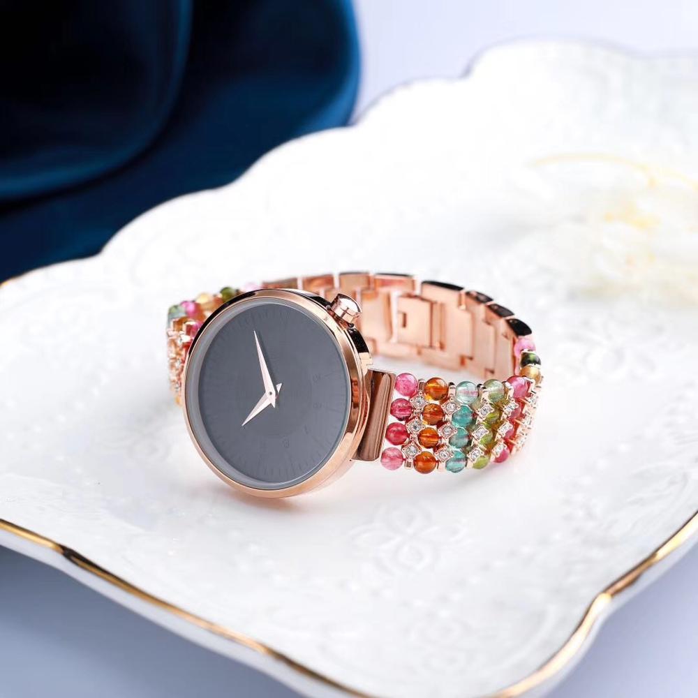 natural tourmaline stone bracelet & 33mm watch DIY jewelry for woman waterproof watch for summer beach   !