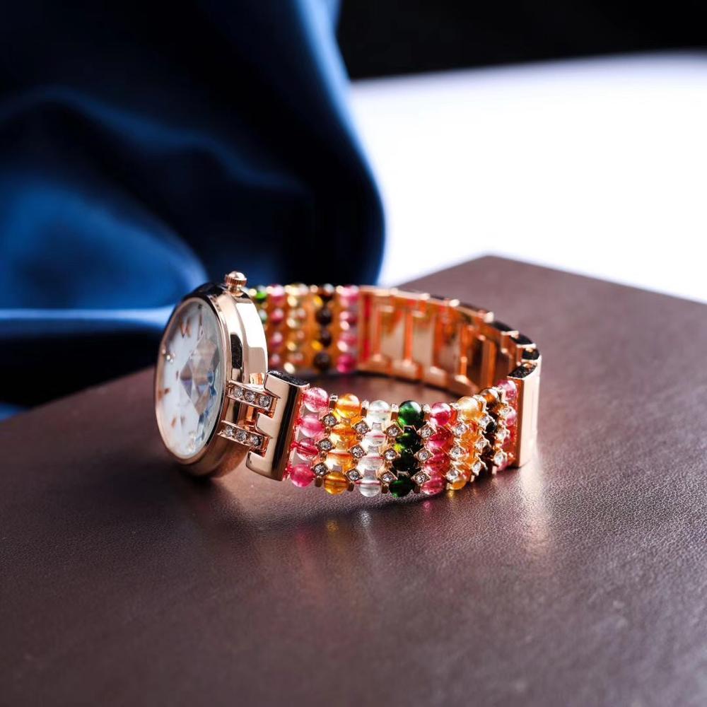 natural tourmaline stone bracelet & 33mm watch DIY jewelry for woman waterproof watch for summer beach   !