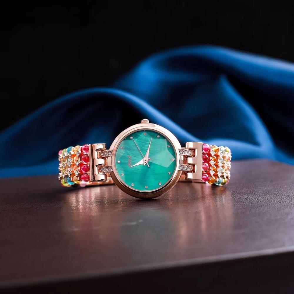 natural tourmaline stone bracelet & 33mm watch DIY jewelry for woman waterproof watch for summer beach   !