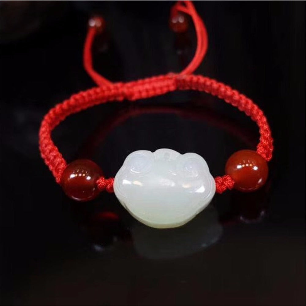 nature hetian jade Beads Red String Rope Lucky Bracelet Adjustable with gift
