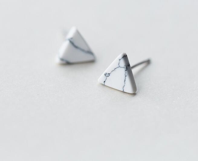 new Real. 925 Sterling Silver jewelry Turquoise White/Black Triangle Stud earrings Geometric fine jewelry 7mm*8mm GTLE1264