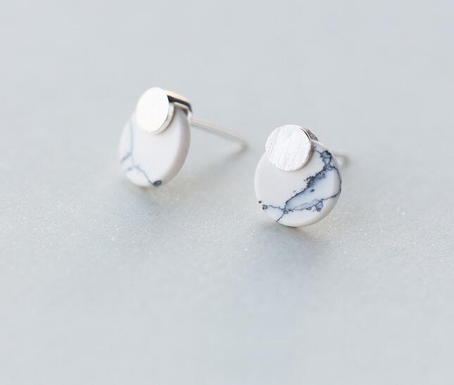 new Real. 925-Sterling Silver jewelry White& blue Turquoise double Round Stud earrings women's GTLE1215