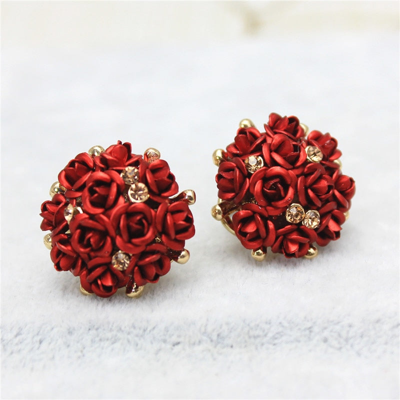 design brand jewelry rose flower Summer style stud earring gold Happy marriage earring for women gift