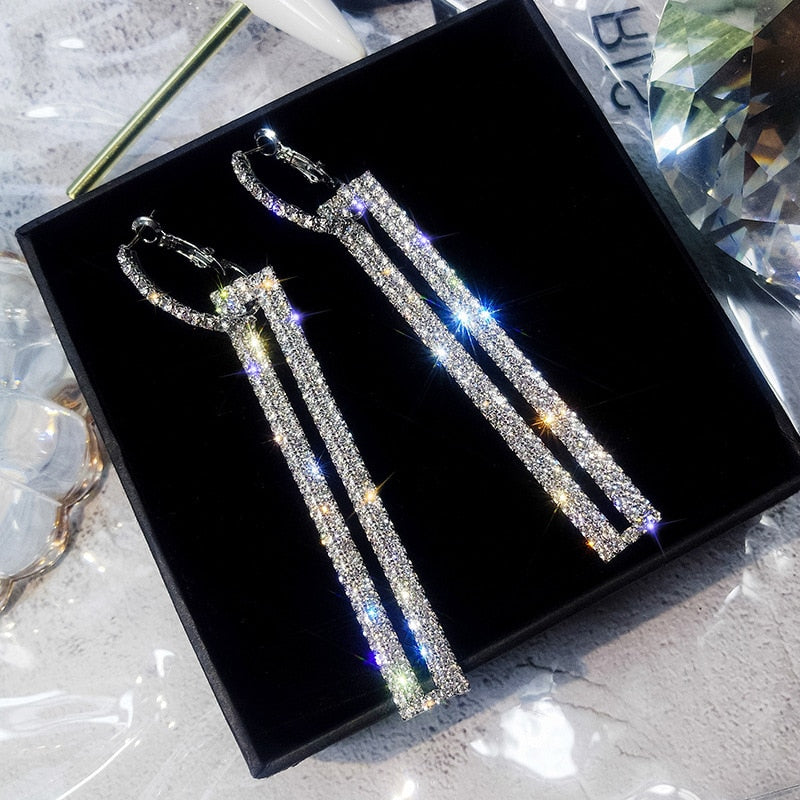design jewelry  full crystal earrings exaggerated rectangular earrings wedding party earrings for women